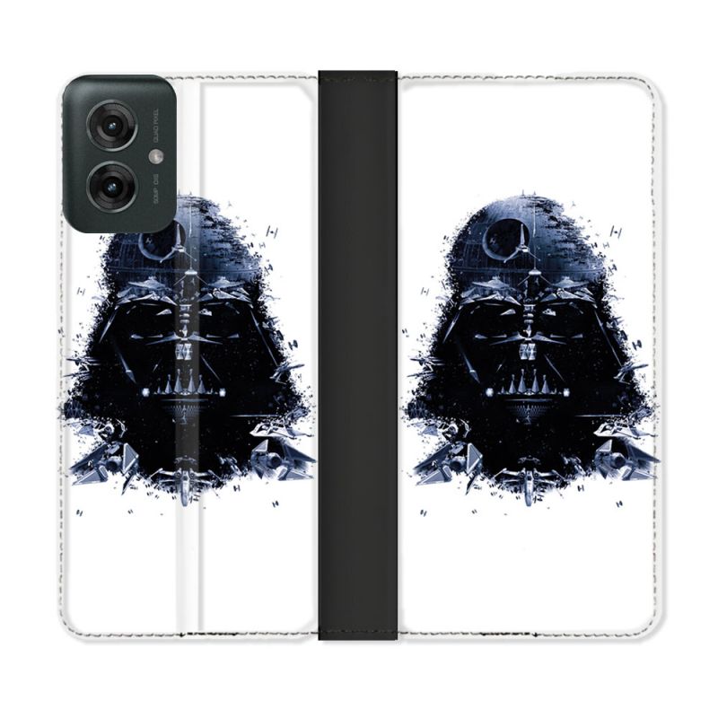 Housse cuir portefeuille Pour Motorola G55 5G Star Wars - Dark Vador Blanc