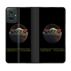 Housse cuir portefeuille Pour Motorola G55 5G Star Wars - Yoda bebe noir