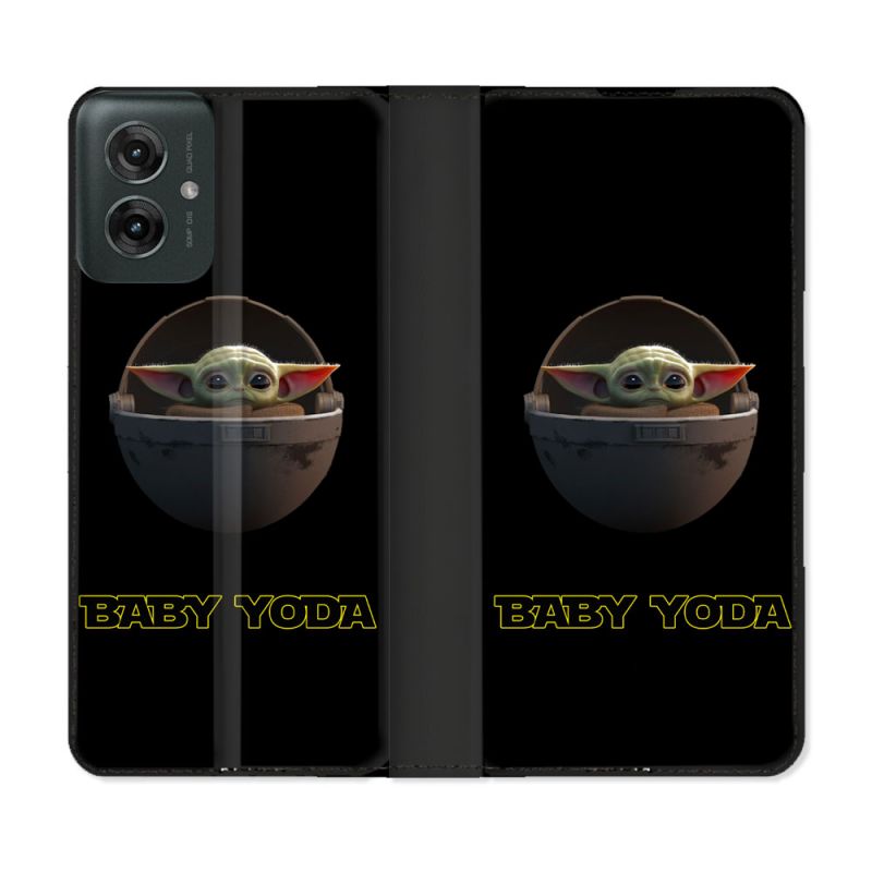 Housse cuir portefeuille Pour Motorola G55 5G Star Wars - Yoda bebe noir