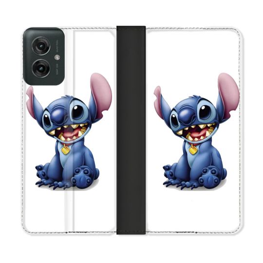 Housse cuir portefeuille Pour Motorola G55 5G Stitch Blanc