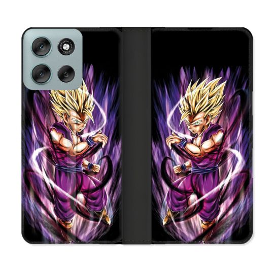 Housse cuir portefeuille Pour Motorola G56 5G Manga Dragon Ball Sangohan Violet