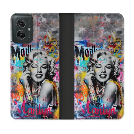 Housse cuir portefeuille Pour Motorola G55 5G Street Art Maryline Monroe