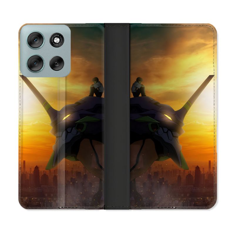 Housse cuir portefeuille Pour Motorola G56 5G Manga Evangelion