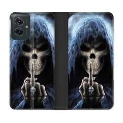 Housse cuir portefeuille Pour Motorola G55 5G Tete de Mort Doigt