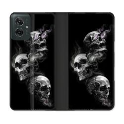 Housse cuir portefeuille Pour Motorola G55 5G Tete de Mort Triple