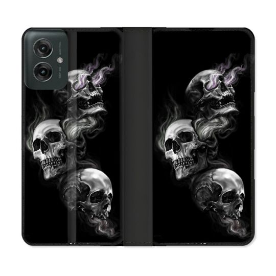 Housse cuir portefeuille Pour Motorola G55 5G Tete de Mort Triple