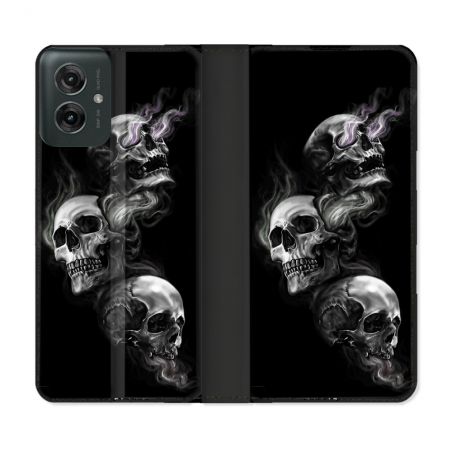 Housse cuir portefeuille Pour Motorola G55 5G Tete de Mort Triple
