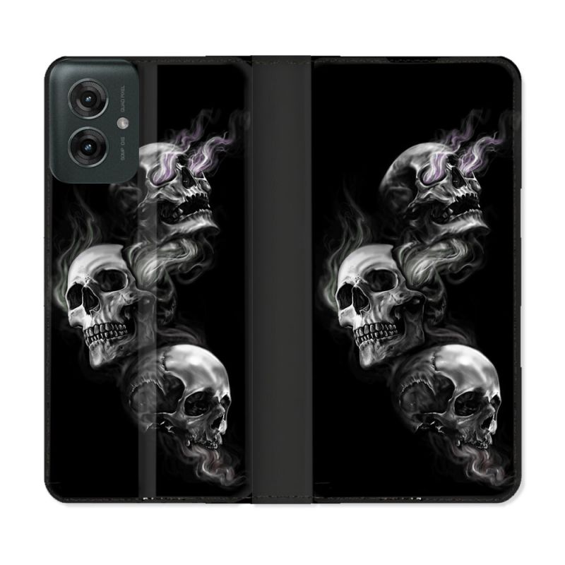 Housse cuir portefeuille Pour Motorola G55 5G Tete de Mort Triple