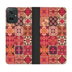 Housse cuir portefeuille Pour Motorola G55 5G Texture Carreau Ciment Rouge