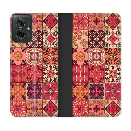 Housse cuir portefeuille Pour Motorola G55 5G Texture Carreau Ciment Rouge