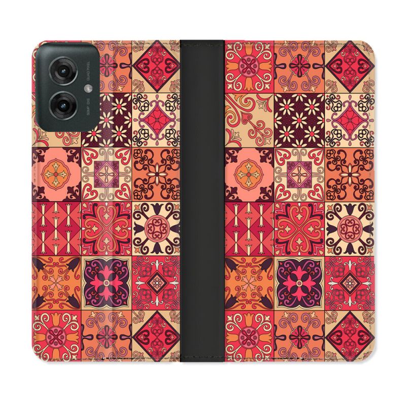 Housse cuir portefeuille Pour Motorola G55 5G Texture Carreau Ciment Rouge