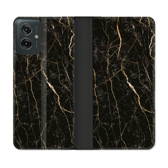 Housse cuir portefeuille Pour Motorola G55 5G Texture Marbre Noir