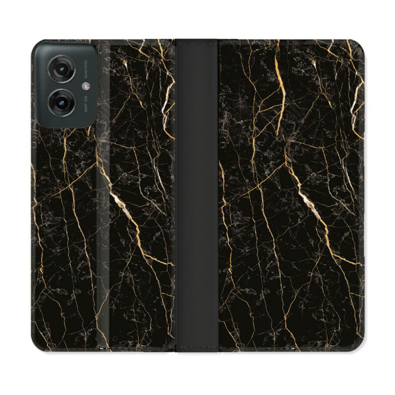 Housse cuir portefeuille Pour Motorola G55 5G Texture Marbre Noir