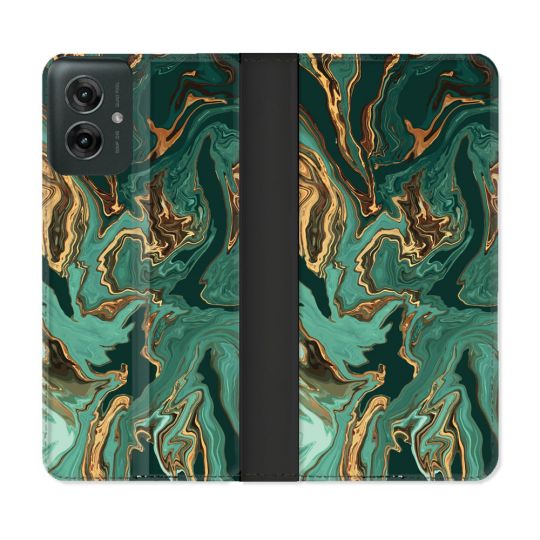 Housse cuir portefeuille Pour Motorola G55 5G Texture Marbre Vert