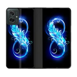 Housse cuir portefeuille Pour Motorola G55 5G Texture Plume Infini Bleu