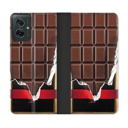 Housse cuir portefeuille Pour Motorola G55 5G Texture Trompe Oeil Chocolat