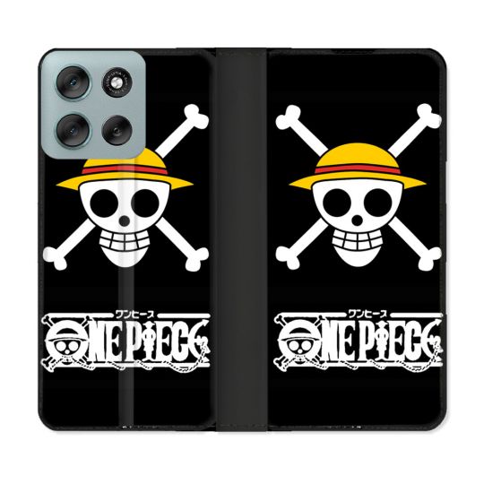 Housse cuir portefeuille Pour Motorola G56 5G Manga One Piece Tete de Mort