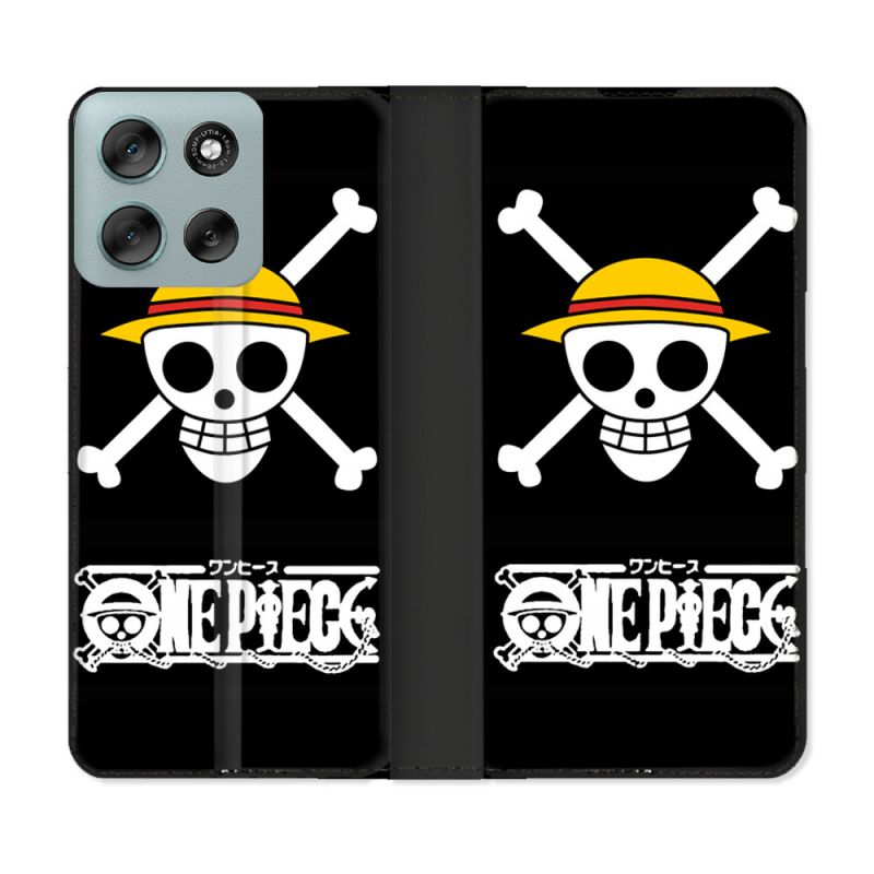 Housse cuir portefeuille Pour Motorola G56 5G Manga One Piece Tete de Mort