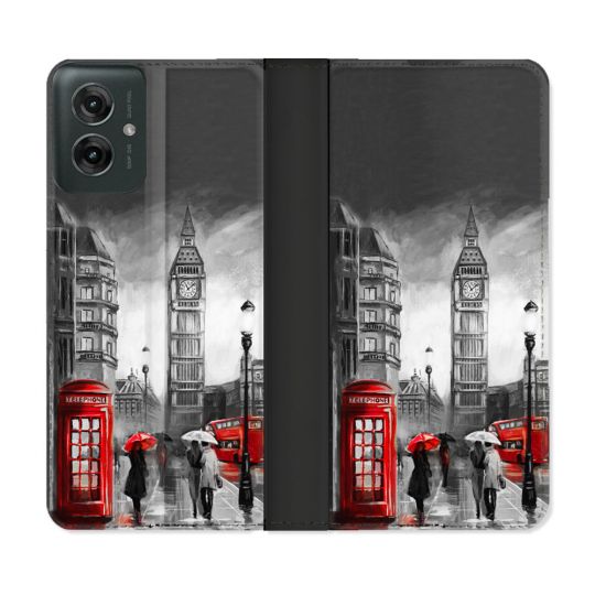 Housse cuir portefeuille Pour Motorola G55 5G Voyage Angleterre Londres Vintage