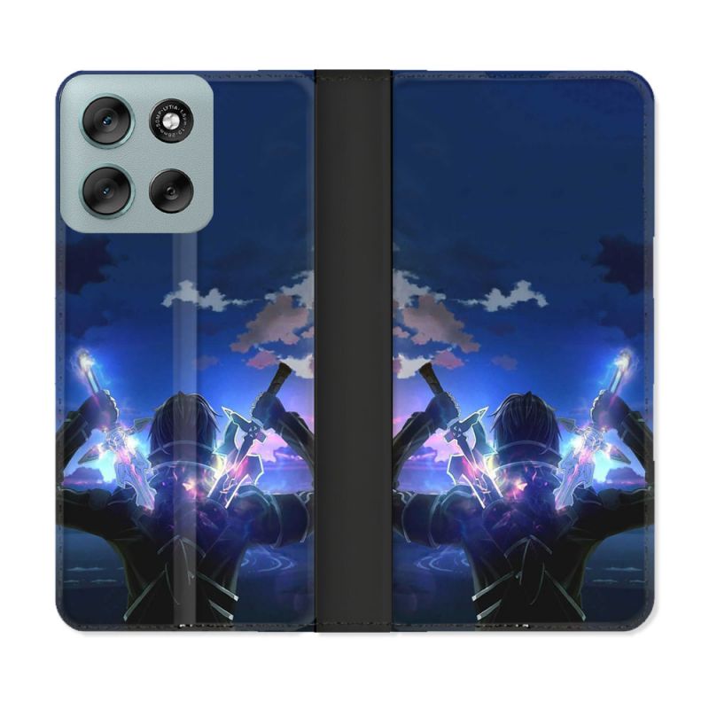 Housse cuir portefeuille Pour Motorola G56 5G Manga SAO sword Art Online Epee