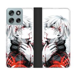 Housse cuir portefeuille Pour Motorola G56 5G Manga Tokyo Ghoul Kaneki Blanc