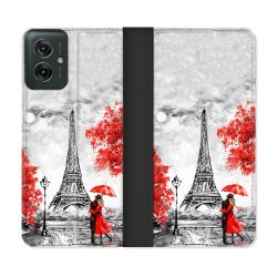 Housse cuir portefeuille Pour Motorola G55 5G Voyage France Paris Rouge