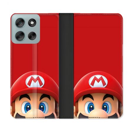 Housse cuir portefeuille Pour Motorola G56 5G Mario Rouge