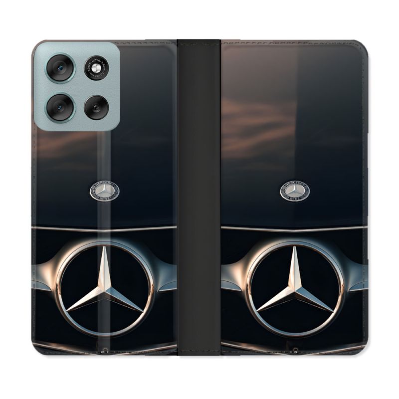 Housse cuir portefeuille Pour Motorola G56 5G Mercedes Calendre