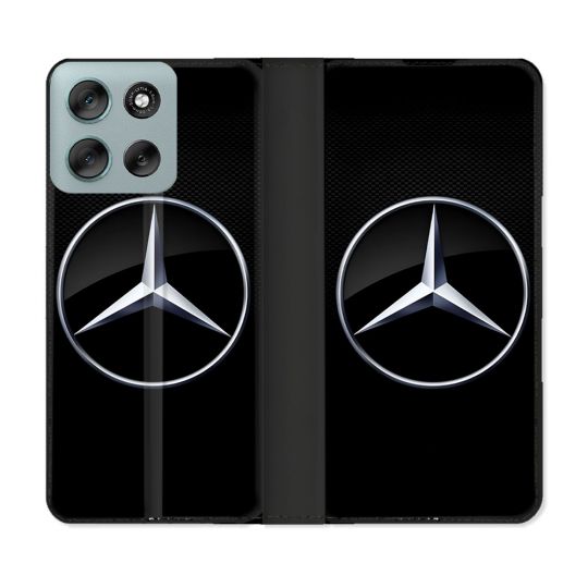 Housse cuir portefeuille Pour Motorola G56 5G Mercedes Carbone
