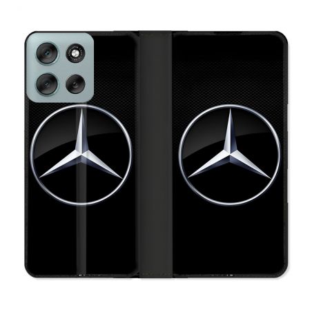 Housse cuir portefeuille Pour Motorola G56 5G Mercedes Carbone