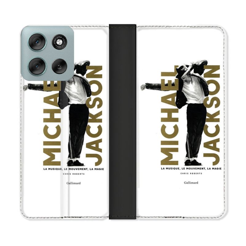 Housse cuir portefeuille Pour Motorola G56 5G Michael Jackson Blanc