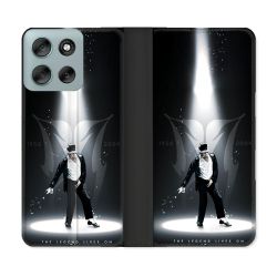 Housse cuir portefeuille Pour Motorola G56 5G Michael Jackson Noir