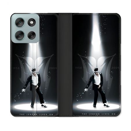 Housse cuir portefeuille Pour Motorola G56 5G Michael Jackson Noir