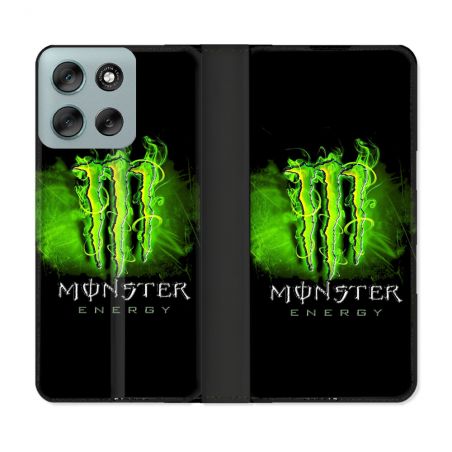 Housse cuir portefeuille Pour Motorola G56 5G Monster Energy Vert