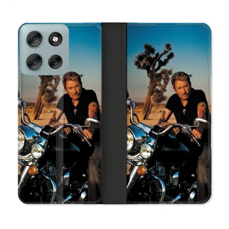 Housse cuir portefeuille Pour Motorola G56 5G Musique Johnny Hallyday Moto
