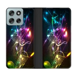 Housse cuir portefeuille Pour Motorola G56 5G Musique Partition Multicolore