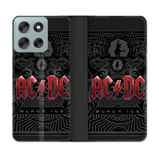Housse cuir portefeuille Pour Motorola G56 5G Musique Rock ACDC Rouge