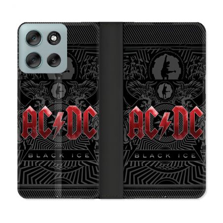 Housse cuir portefeuille Pour Motorola G56 5G Musique Rock ACDC Rouge