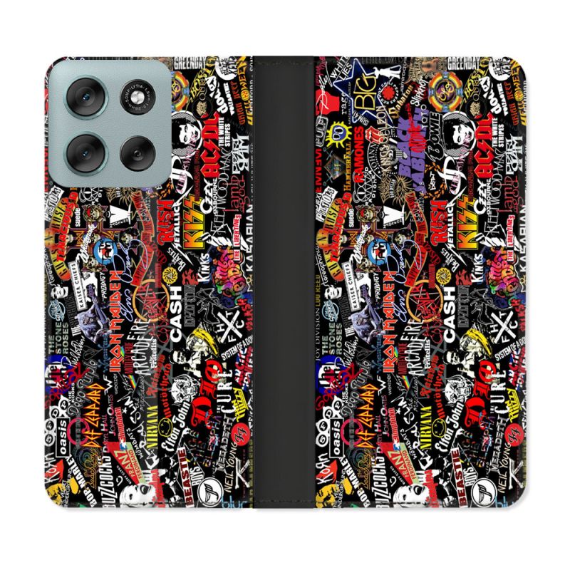 Housse cuir portefeuille Pour Motorola G56 5G Musique Rock Groupe