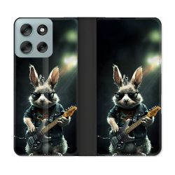 Housse cuir portefeuille Pour Motorola G56 5G Musique Rock Lapin