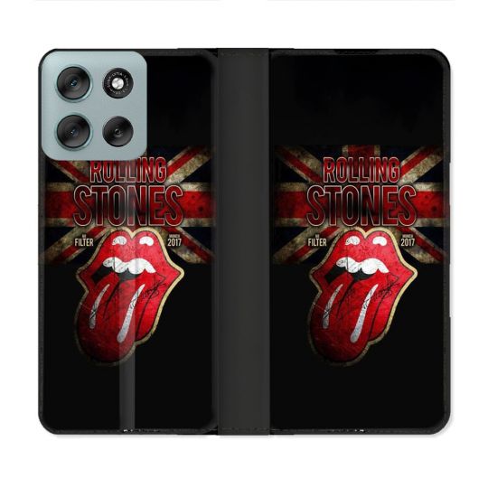 Housse cuir portefeuille Pour Motorola G56 5G Musique Rolling Stones