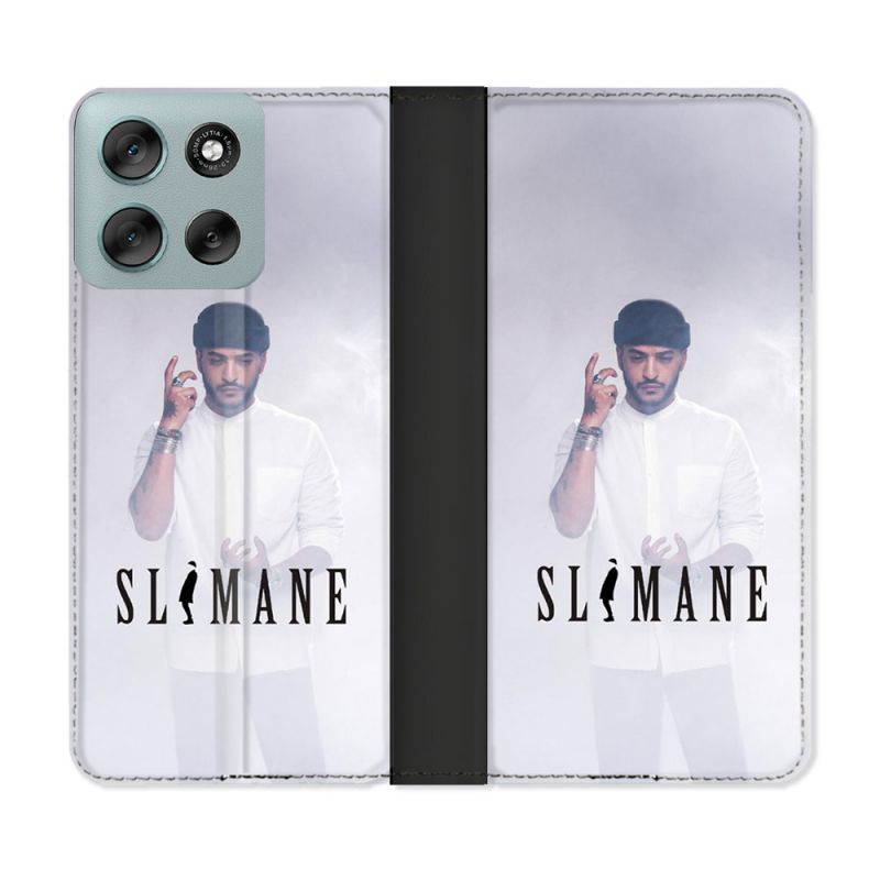 Housse cuir portefeuille Pour Motorola G56 5G Musique Slimane Blanc