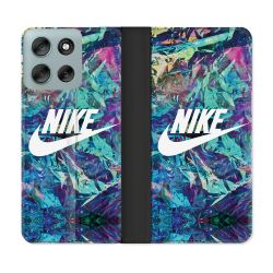 Housse cuir portefeuille Pour Motorola G56 5G Nike Turquoise