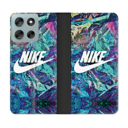 Housse cuir portefeuille Pour Motorola G56 5G Nike Turquoise