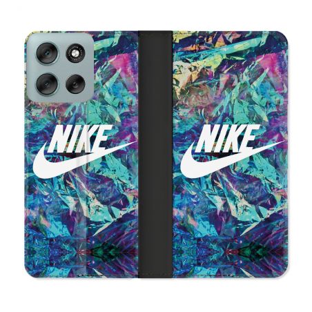 Housse cuir portefeuille Pour Motorola G56 5G Nike Turquoise