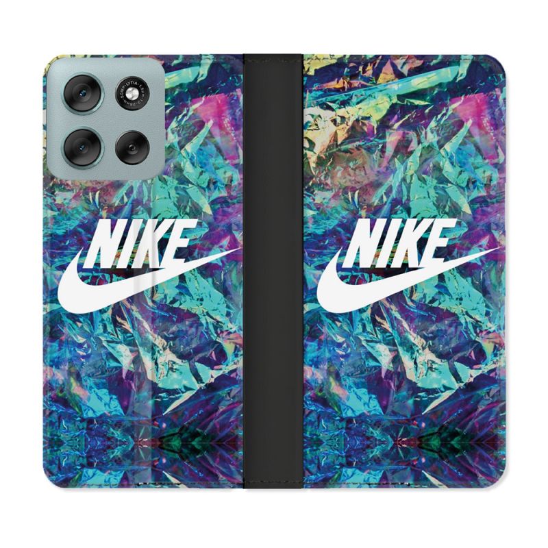 Housse cuir portefeuille Pour Motorola G56 5G Nike Turquoise