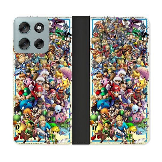 Housse cuir portefeuille Pour Motorola G56 5G Nintendo