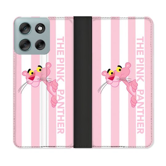 Housse cuir portefeuille Pour Motorola G56 5G Panthere Rose