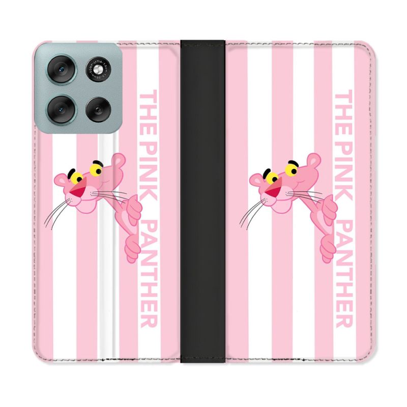 Housse cuir portefeuille Pour Motorola G56 5G Panthere Rose