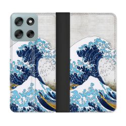 Housse cuir portefeuille Pour Motorola G56 5G Peinture La Grande Vague